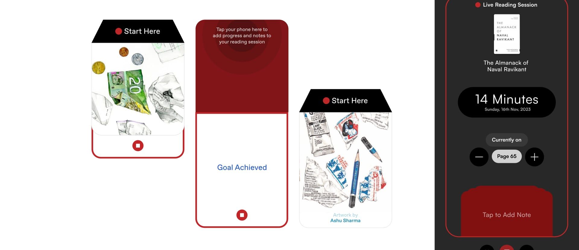 Prosemark cards beside a live reading session screen showing 14 minutes