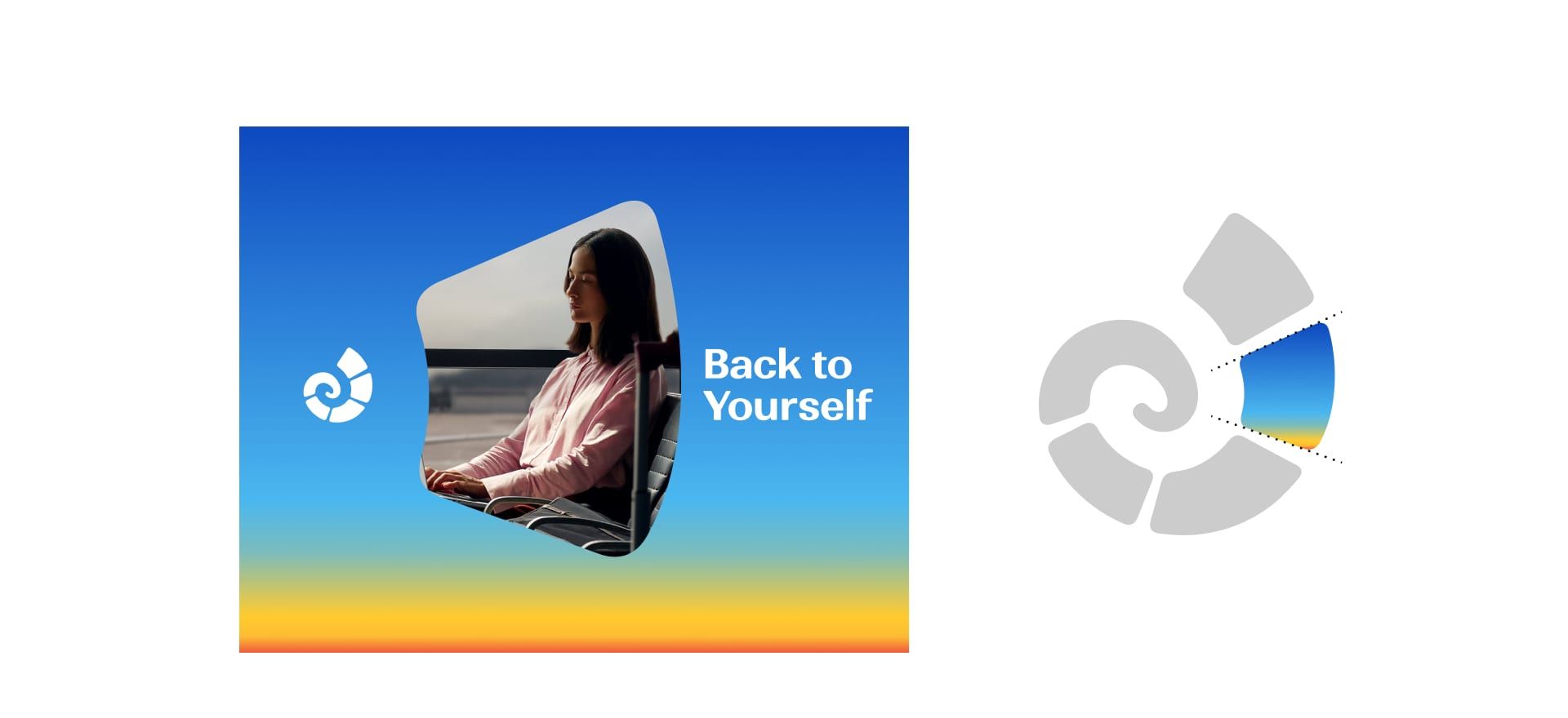 A Back to Yourself card on a sky gradient, beside the mark
